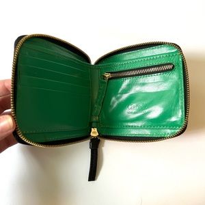 Clare V. Half Zip Wallet in Black with Green Interior